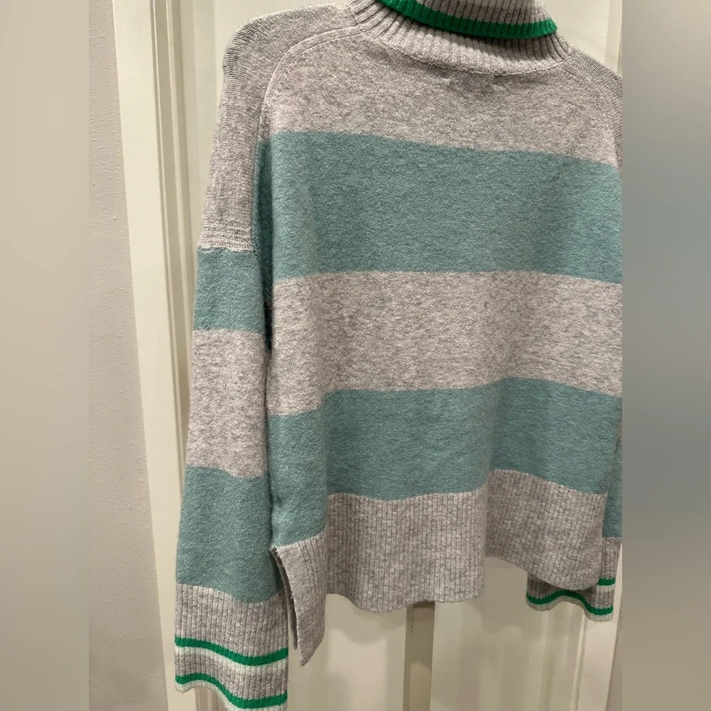 J.Crew Tipped Striped Supersoft Turtleneck Sweater XS Mint Gray Wool Alpaca